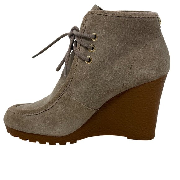 Michael Kors Rye Womens Wedge Beige Suede Bootie Gum Soles Size 7 Medium - Picture 4 of 9